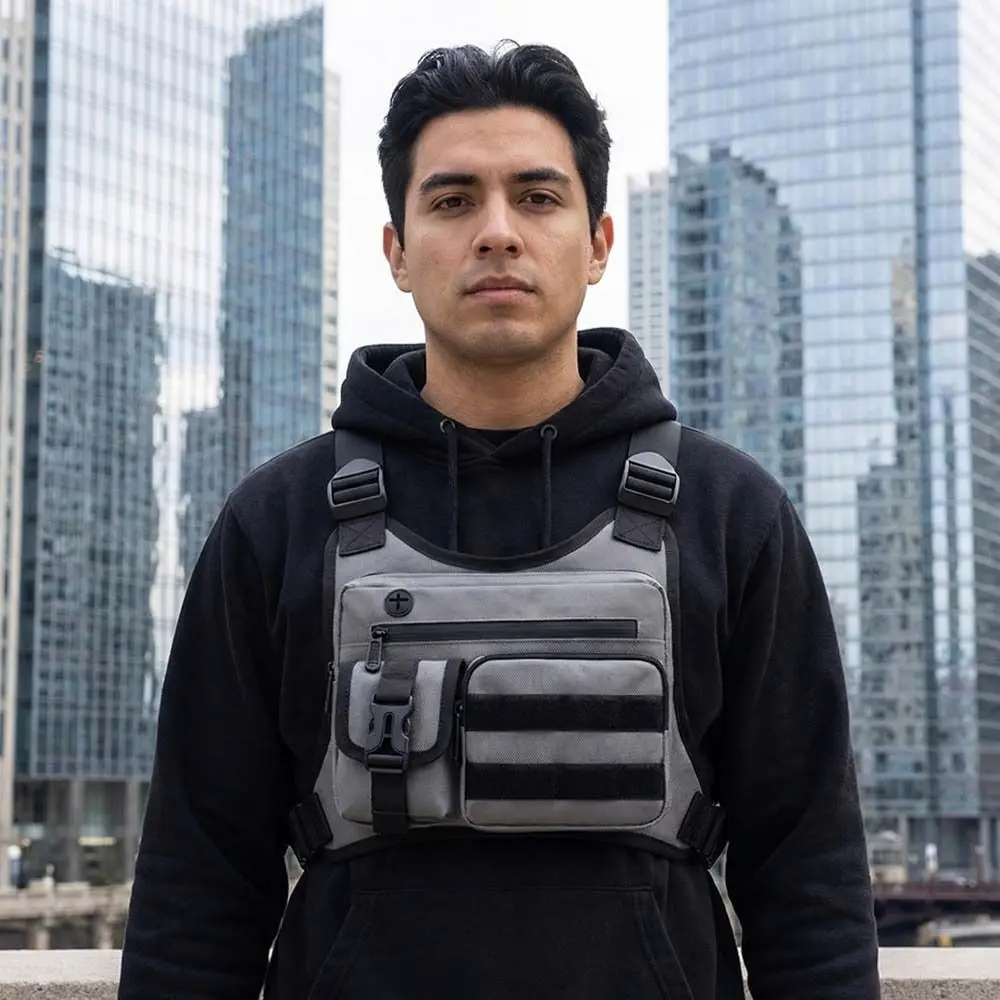 Adjustable Sports Vest Bag Water Resistant Lightweight Outdoor Chest Bag Oxford Cloth Multi-functional