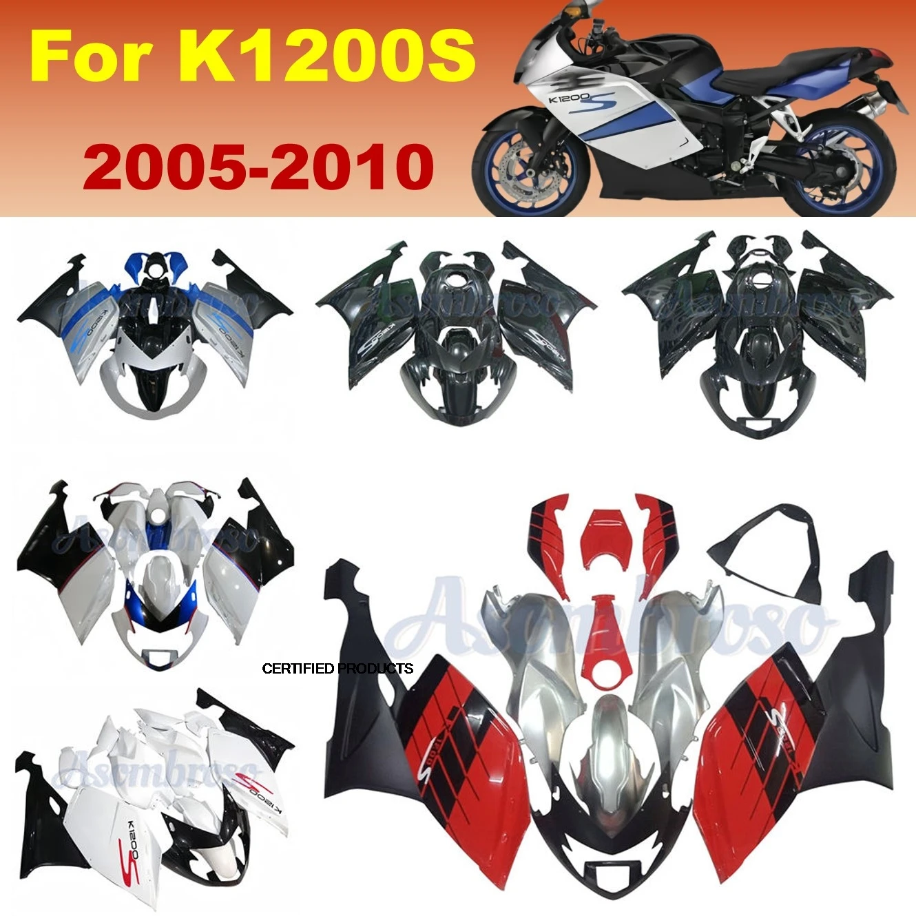 New Rebuild Motorbike fairing kit for K1200S 2005 2006 2007 2008 2009 2010 K1200 Customizable factory Bodywork set