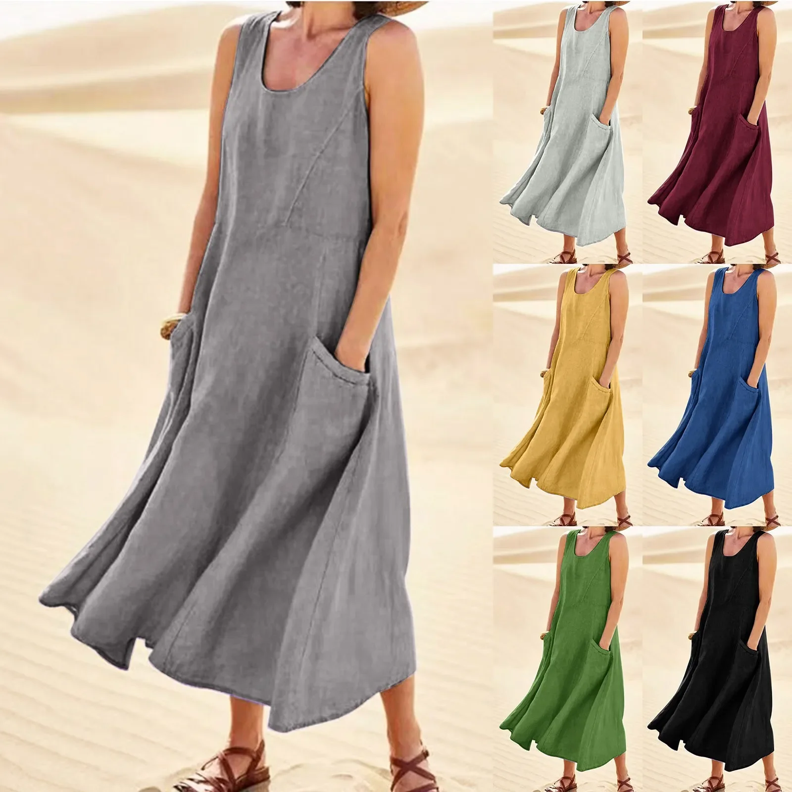 

Solid Casual Loose Summer Long Dresses For Women 2024 Elegant Pretty Women's Plus Size Midi Dresses Simple Female Maxi Dress