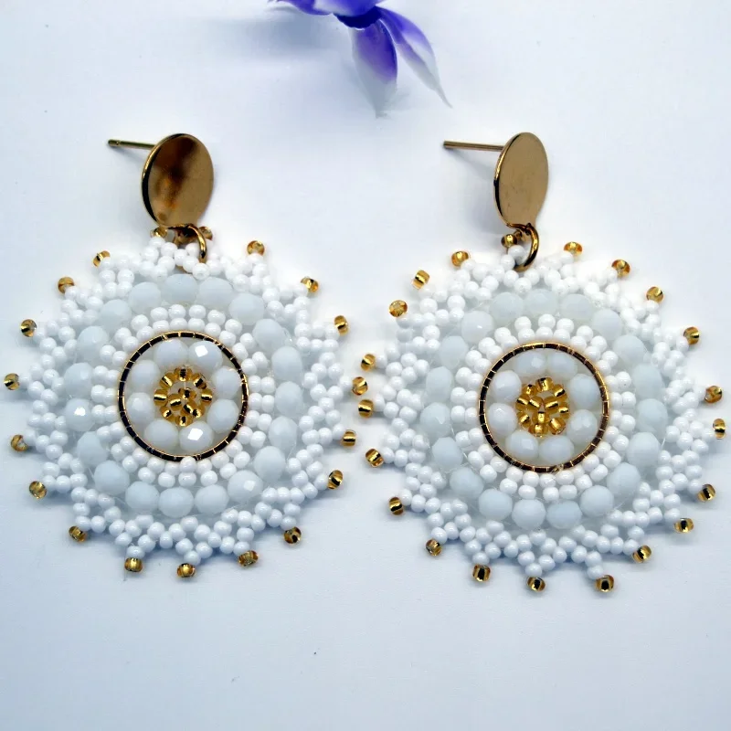 Rice bead earrings Sunflower Design Originality Crystal Hand knitting Bohemia Alloy Fashion Simple Beaded earrings