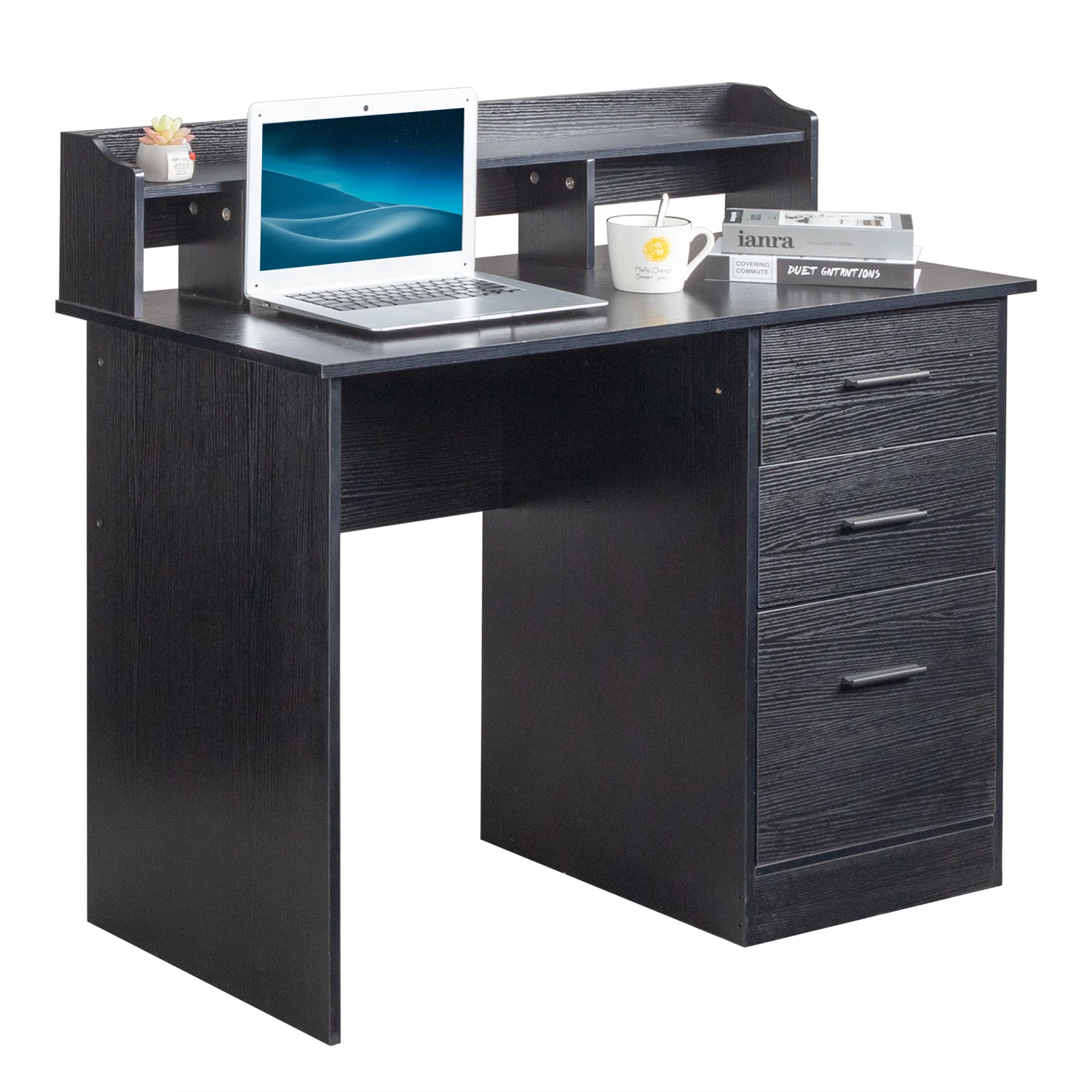 FCH-Couche de stockage de bureau en triamine, pâte de panneaux de particules, trois wers de proximité, bureau d'ordinateur, bois noir Mars, 110x50x95cm