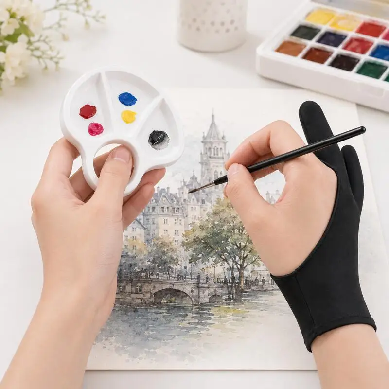 2PCS Artist Glove and Paint Palette Set, Handheld Mixing Tray for Drawing, Nail Art and Detail Painting
