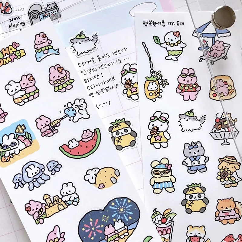 Kawaii Korean Rabbit Stickers, 1/3 Sheets, For Your Diary or Scrapbook