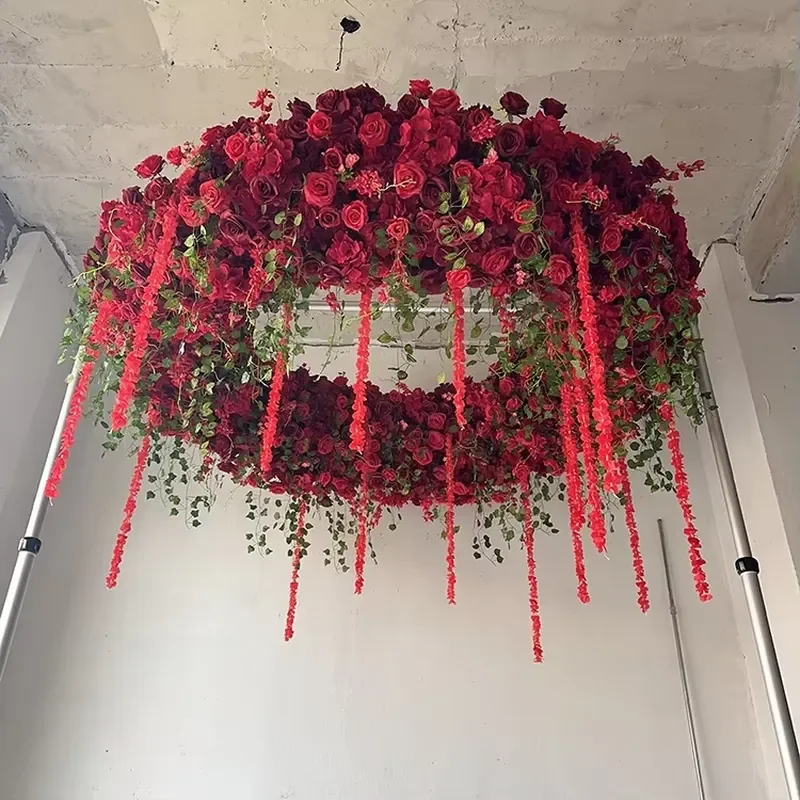 Large Outdoor Christmas Decor Red Ceiling Flower Hanging Garland Silk Roof Decoration 3D Artificial Flowers Arrangements