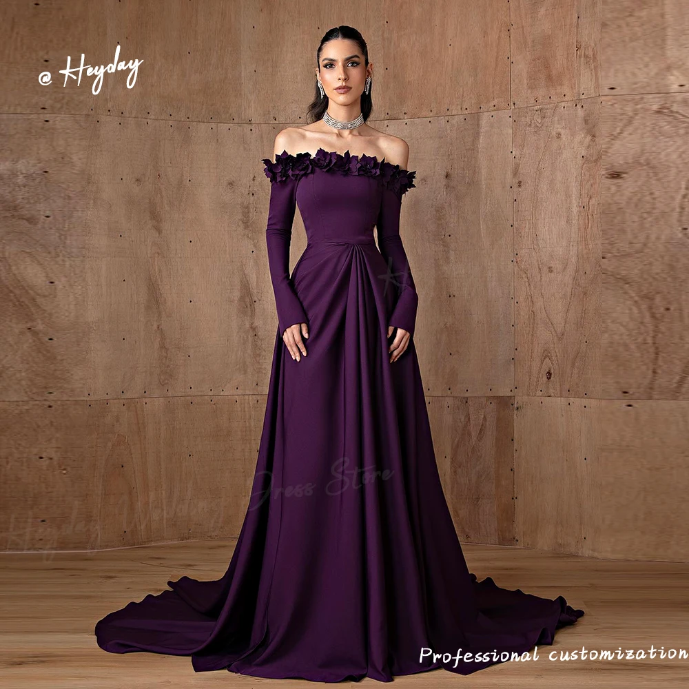 Heyday Off-the-Shoulder Luxury Flowers Crepe elegant prom dress fairy Floor-Length Saudi evening dresses ladies wedding 2024