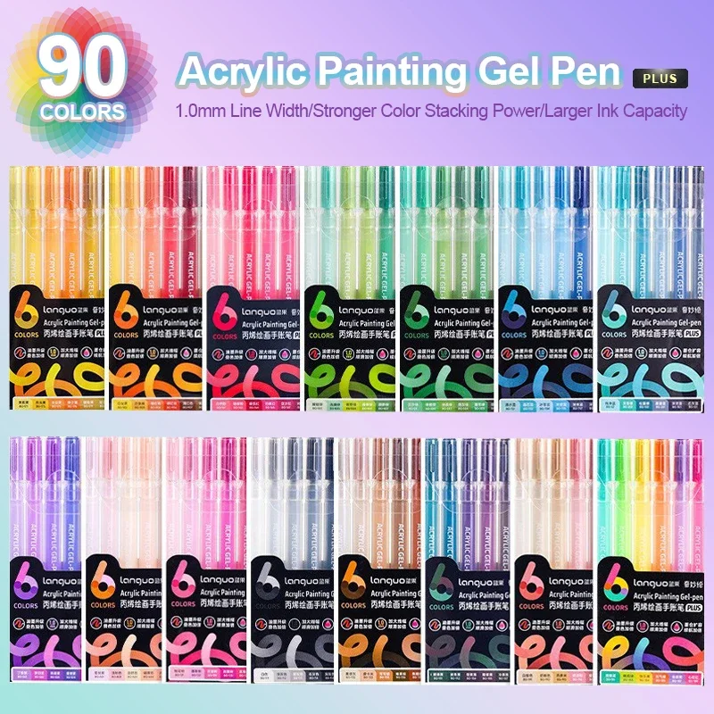 

90 цветов, акриловые гелевые ручки 1,0 мм, чернильная ручка большой емкости для рисования, дневника, раскраска «сделай сам», рисование, товары для рукоделия