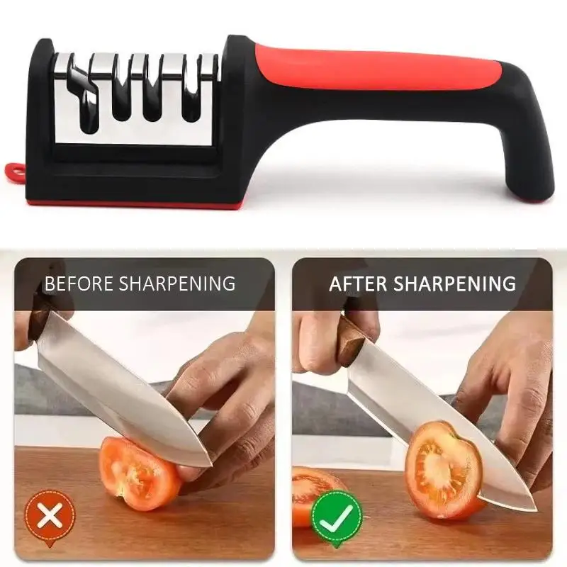~1Pcs 3/4 Stage Knife Sharpener With Fast Sharpening Non Slip Ergonomic Handle Perfect For Home Kitchen Chef Outdoor Use