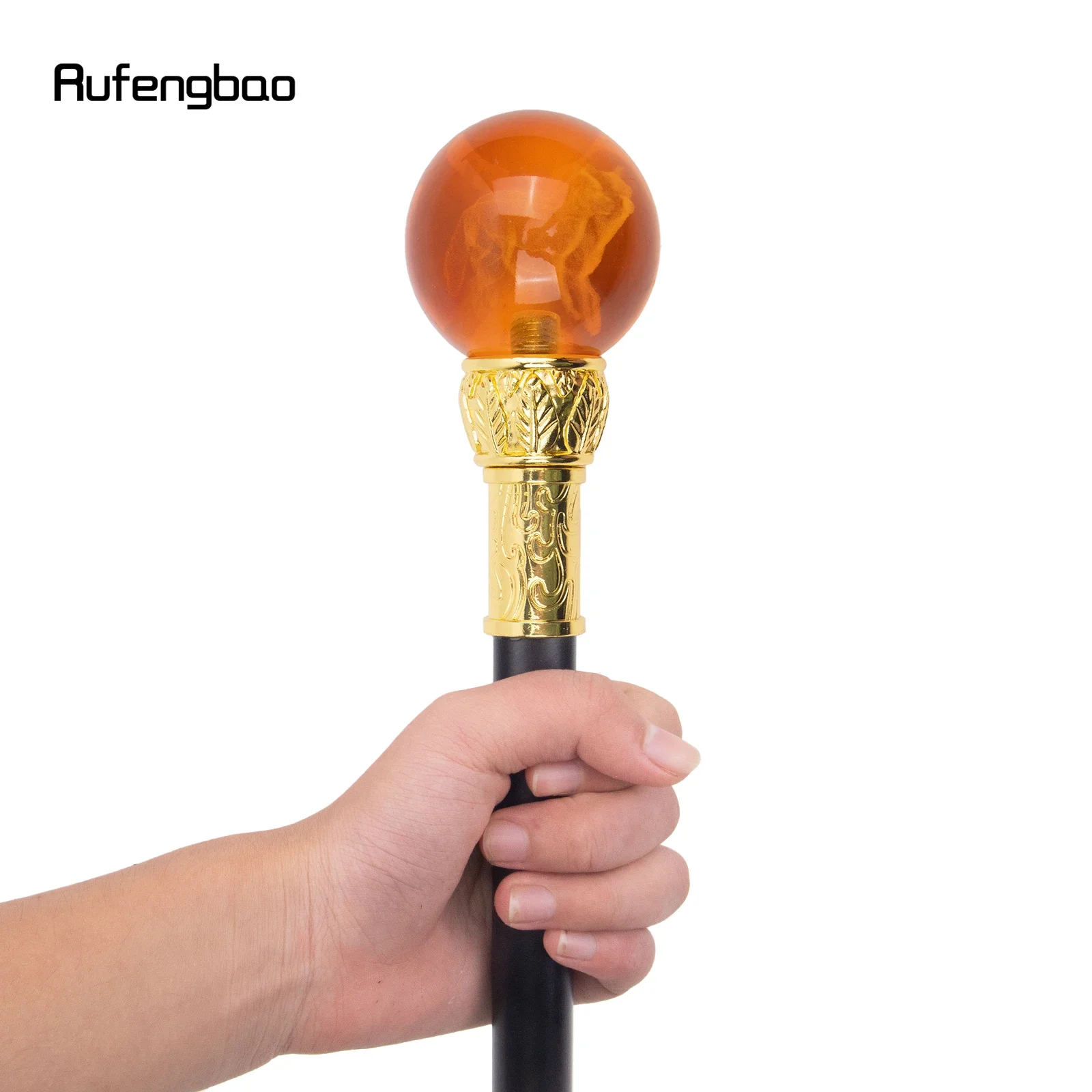 ไม้เท้าแก้วสีน้ำตาลลายหมาป่าสีทอง ไม้เท้าแฟชั่นตกแต่ง ไม้เท้าสุภาพบุรุษสุดหรู ไม้เท้าคอสเพลย์ ไม้เท้าทรงครอสเซียร์ 93 ซม.