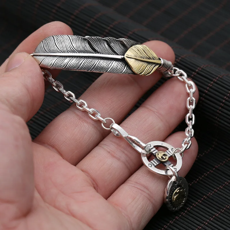 

Niche Fashion Handsome s925 Pure Silver Jewelry Fashion Retro Japanese and Korean Feather Flying Eagle Bracelet