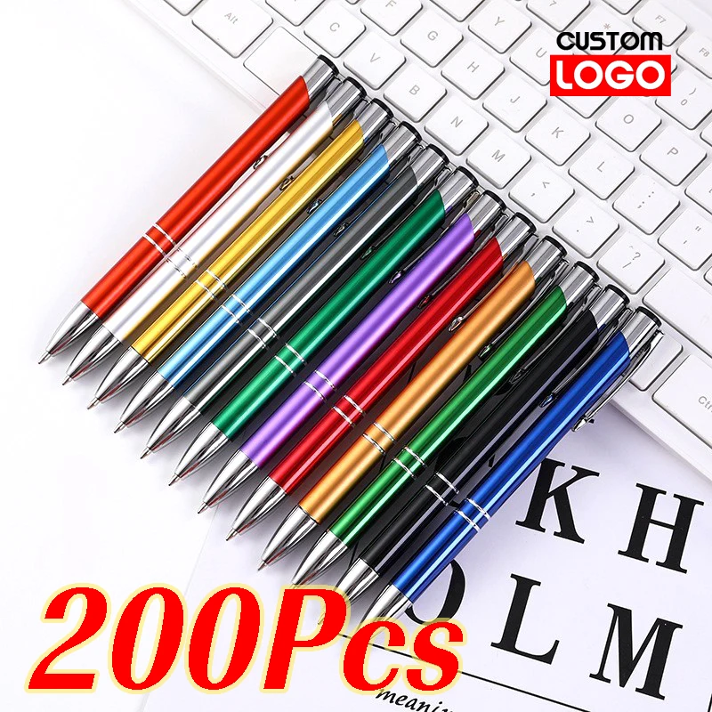 

200 шт. персонализированная шариковая ручка, рекламная рекламная ручка, индивидуальный логотип, подарок, индивидуальный ваш текст, металлические шариковые ручки
