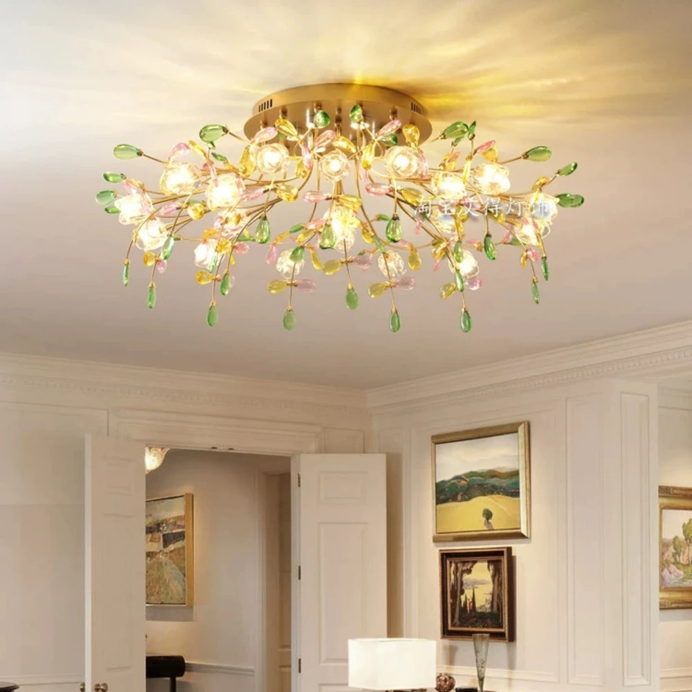 French-style Minimalist Crystal Ceiling Lamp Modern Living Room American-style Vintage Dining Room  Study Lamp Indoor Home Decor