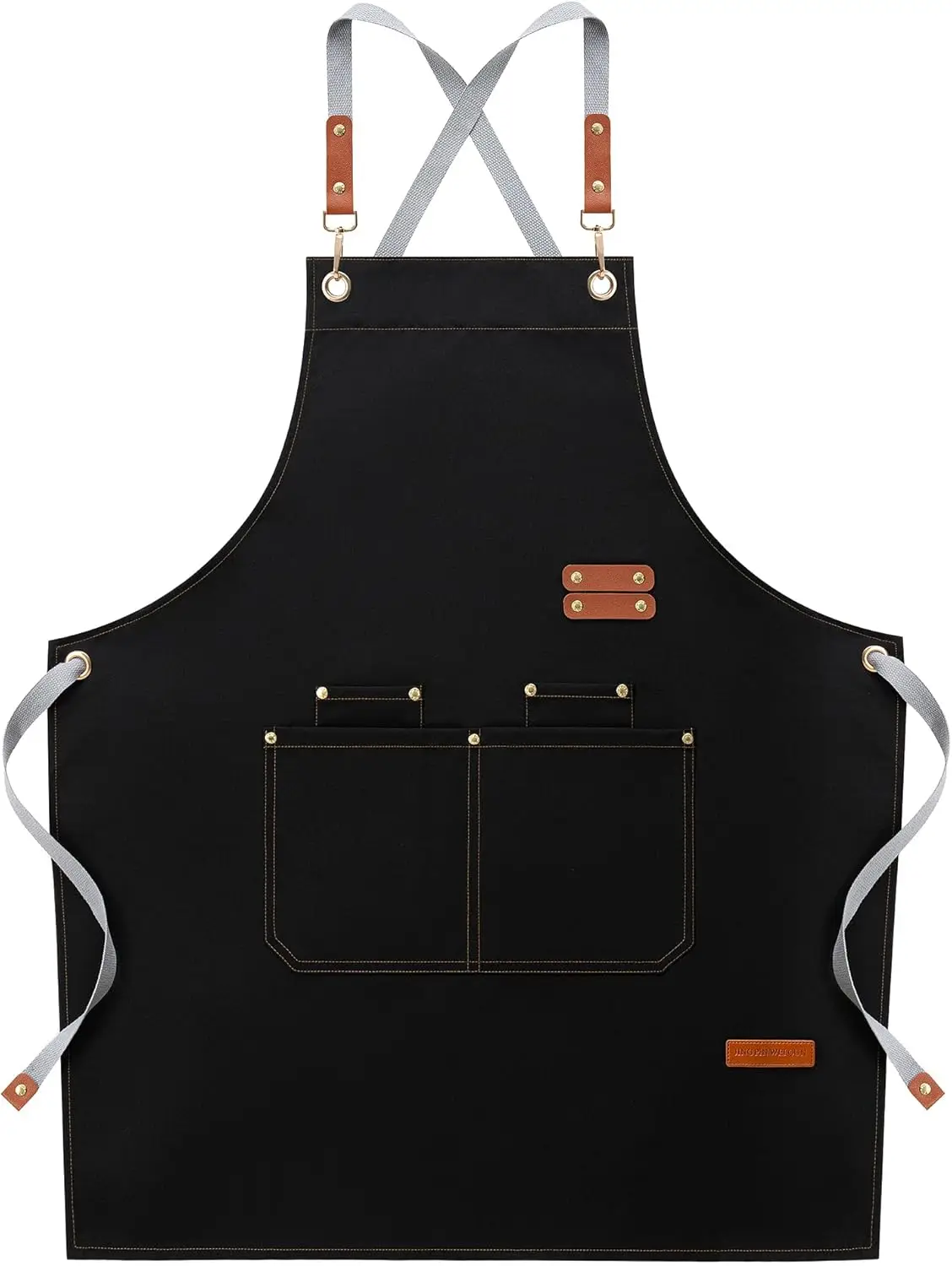 

Aprons for Men Women with Large Pockets, Cotton Canvas Cross Back Adjustable Cooking Kitchen Work Waterproof Bib Apron Black