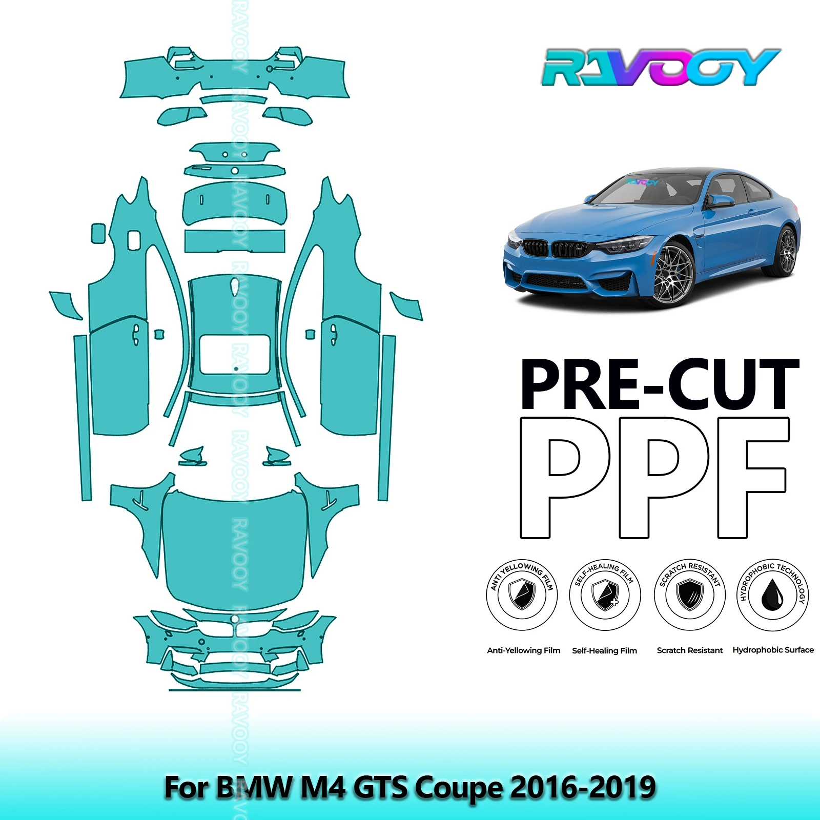 

For BMW M4 GTS Coupe 2016-2019 8.5Mil Precut Full Vehicle PPF Paint Protection Film