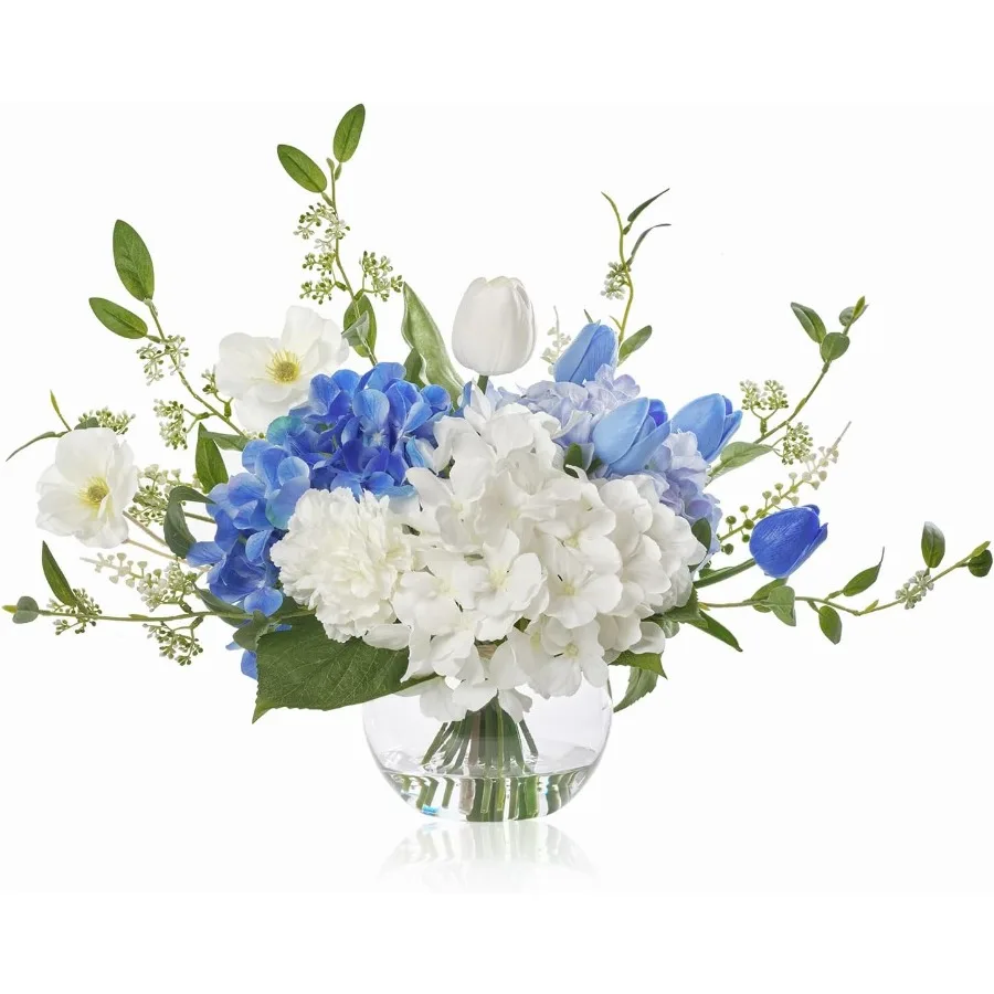 

Искусственные цветы с вазой, букет шелковой гортензии и пионами, искусственные цветы, центральные украшения стола с искусственной водой для дома