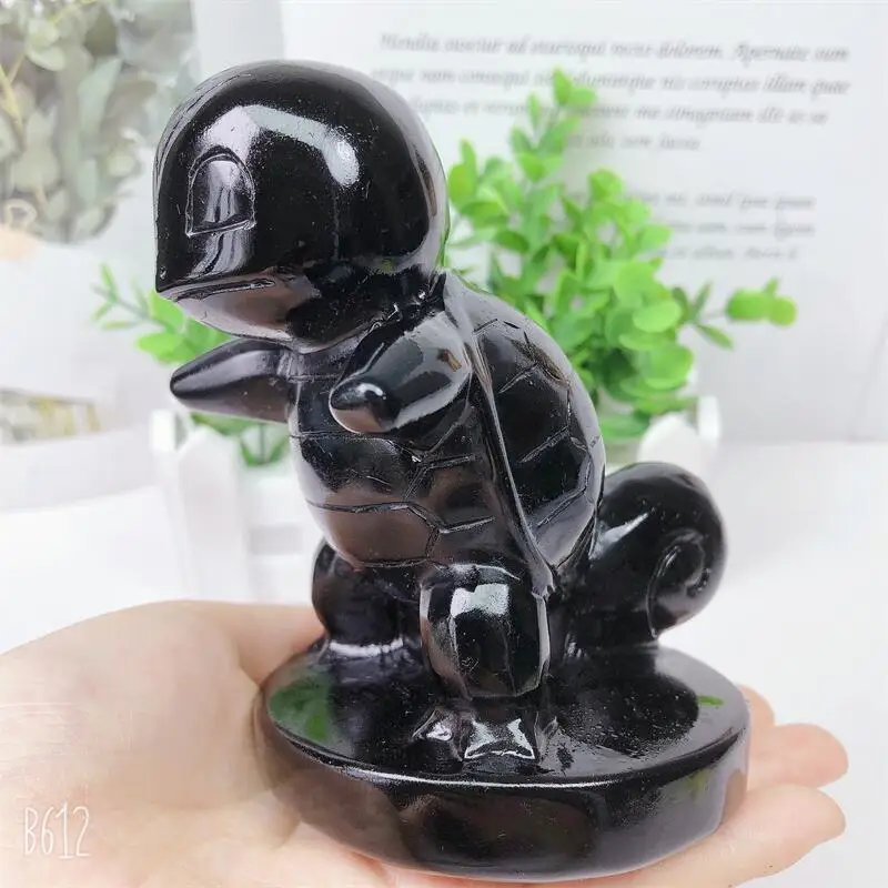 10cm Natural Black Obsidian Cartoon Carving Fashion Gemstone Collection Healing Children Birthday Gift Home Decoration Crafts