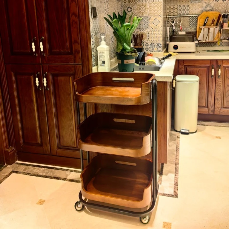 ‌Minimalist Salon Trolley Cart - Large Capacity Tiered Shelf Organizer, Solid Wood Beauty Station, Multifunctional Storage Rack