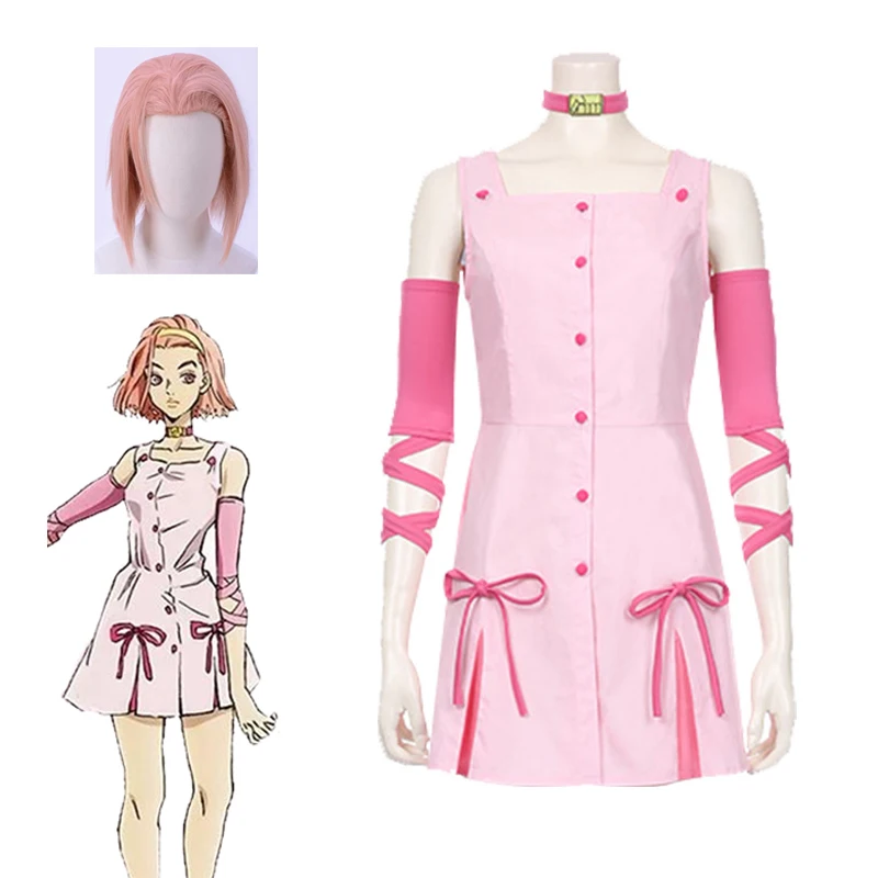 Sugimoto-disfraz de Cosplay Reimi de JoJo's Bizarre Adventure, vestido con peluca, conjunto completo de Anime rosa, uniforme para Halloween, Navidad y Carnaval