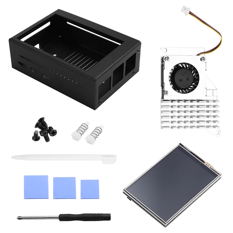 Tela de toque MHS de 3,5 polegadas bem feita para Raspberry Pi 5 com caixa de metal e refrigerador ativo B