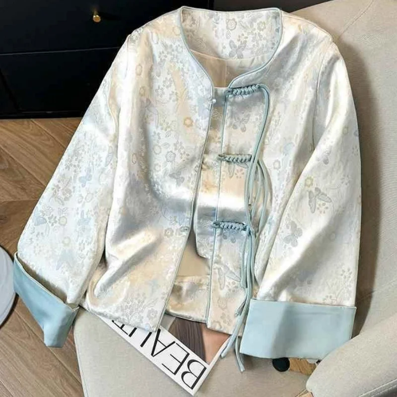 

Женская рубашка в стиле ретро с круглым вырезом, на пуговицах, с принтом, весенняя новинка