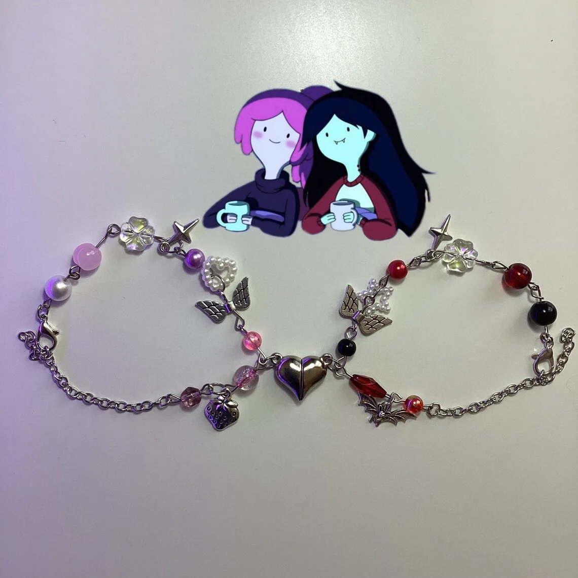 Pulseras a juego de princesas Bubblegum y Marceline, pulseras de pareja, regalos de pareja, regalo para ella, regalo para él, pulsera magnética