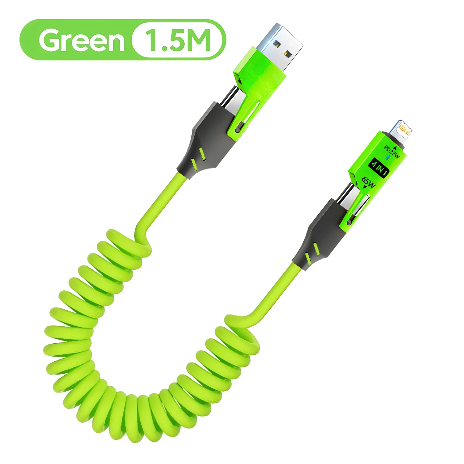 4 in 1 Spring Cable USB A Type C To USB C Lightning PD Cable For iPhone 15 Fast Charging Charger Samsung Huawei stretching Cord