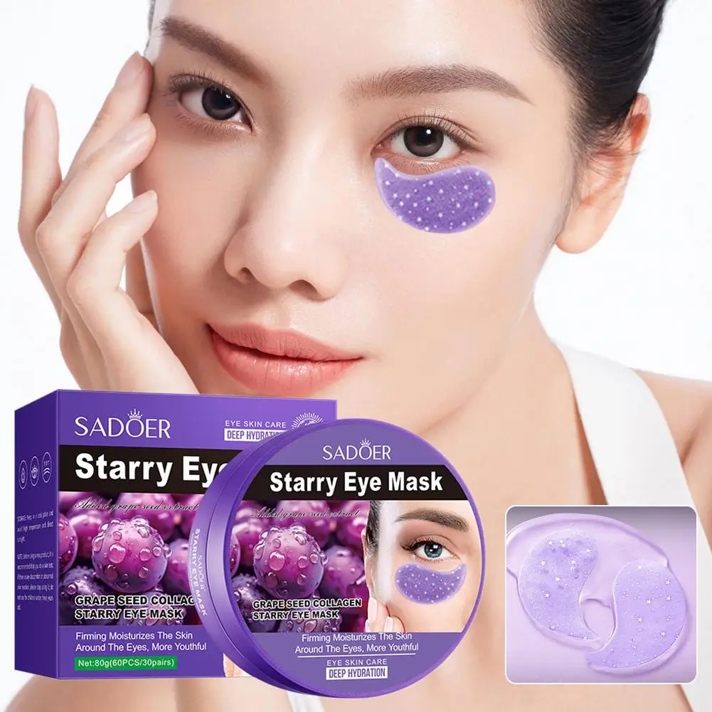 

Crystal Collagen Eye Mask 24K Golden Pearls Moisturizing Grape Seed Extract Anti-Wrinkle Nourishing Eye Gel Masks for Skin C8F7