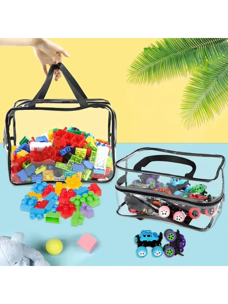 Waterproof Zippered Toy Storage Bag, Transparent PVC Travel Pouch for Sand Beach Puzzles, Cosmetic Toiletry Organizer