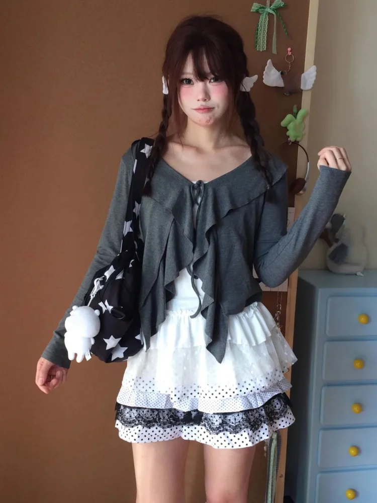 

Lolita Lace Patchwork Polka Dot Cake Mini Skirt Women Japanese Sweet Y2k Aesthetic Slim Versatile A-line Skirts Vintage