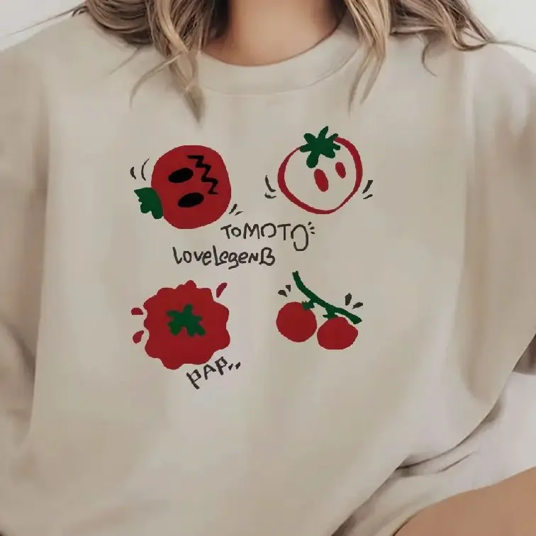 

Retro Vintage Sweatshirt Graphic Hoodies Y2K Casual Daily Wear Unisex Versatile Stylish Pullover Love For Multiple Tomatoes