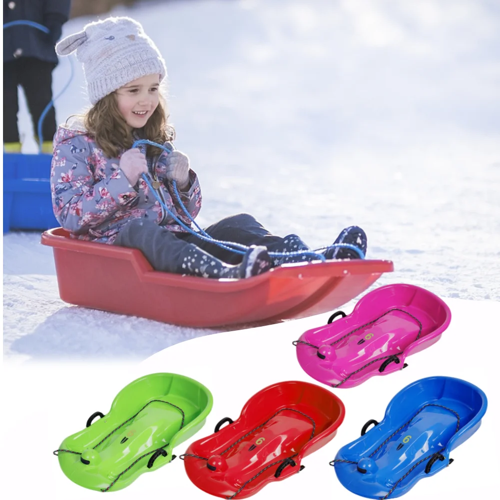 Plastic Snow Sled 1-2 Rider Snow Sleds With Pull Rope Kid Downhill Sprinter Toboggan Snow Sled Solid Snow Sled for Winter Sport