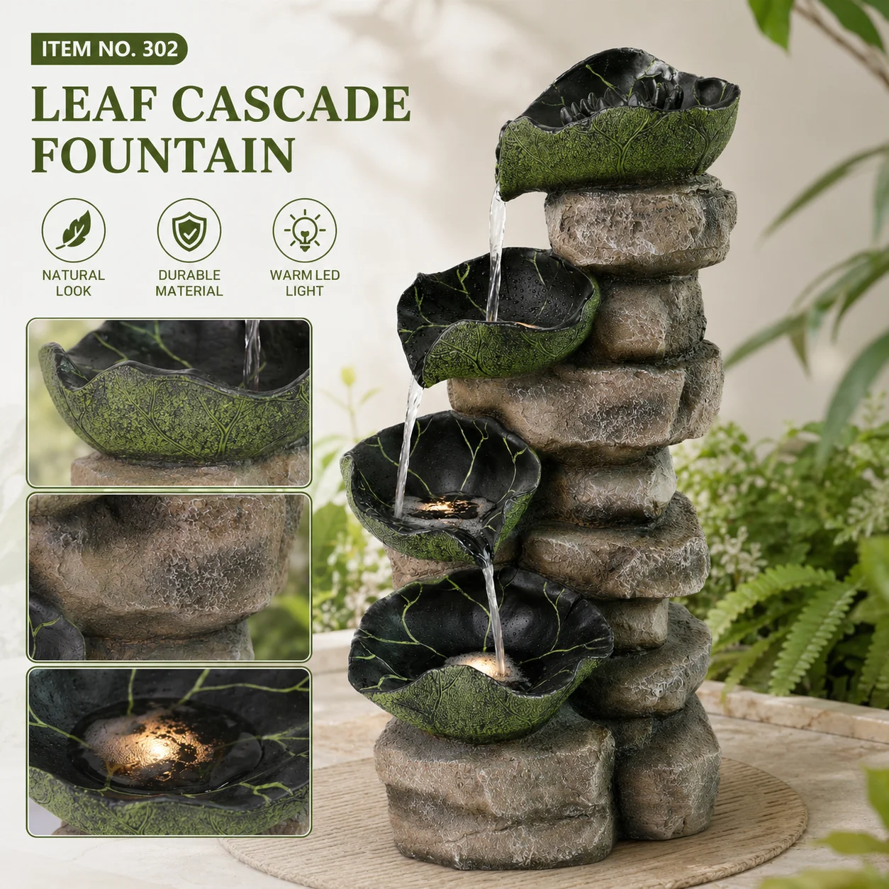 LED light resin indoor and outdoor living room decoration fountain modern style waterproof and environmentally friendly