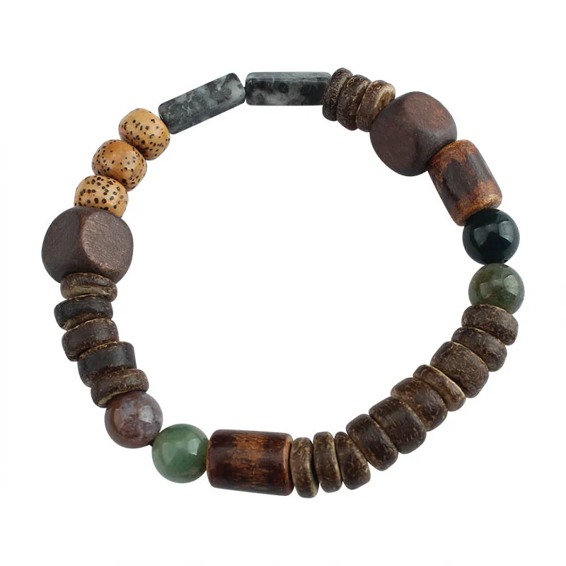 Cylindrical Wood Beads With Natural Stone Bracelet Bangles for Men Women Yoga Healing Balance Jewelry Accessories Jewelry Homme