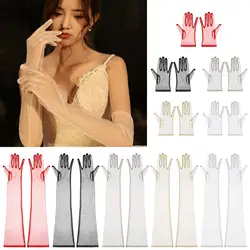 1 Pair Women Ultra Thin Gloves Tulle Elbow Long Wedding Bridal Gloves Gown Dress Mittens Sheer Vintage Glove Evening Prom Decor