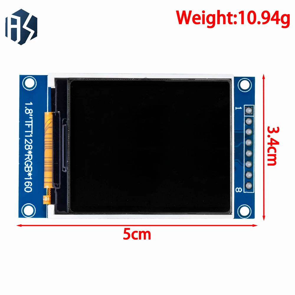 Módulo de exibição SPI serial TFT 128x160 de 1,8 polegadas tela colorida grande angular azul