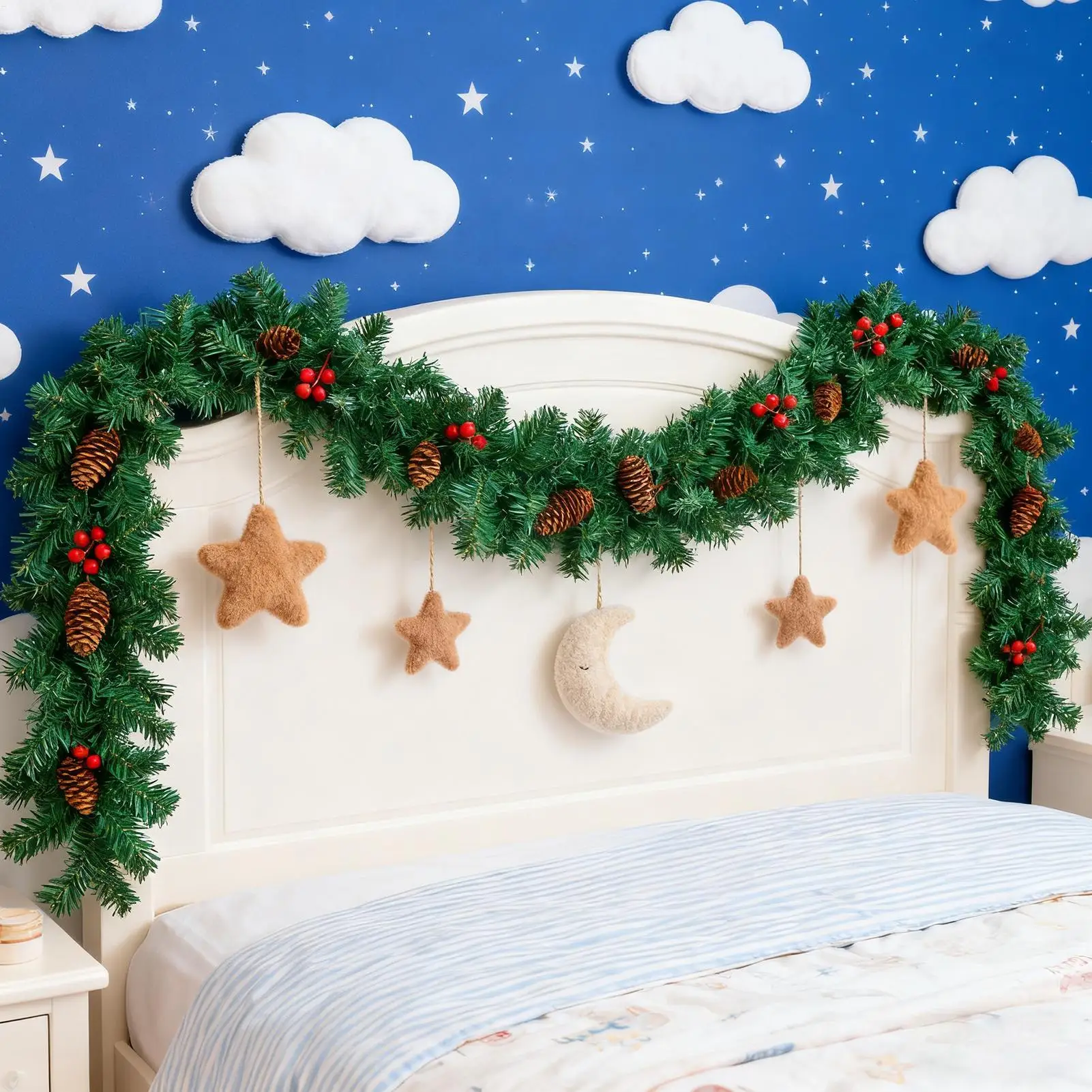 

Outdoor Christmas Garland 9 Feet Fireplace Garland Artificial Vine Wreath With Red Berries And Pine Cones Realistic Decorations