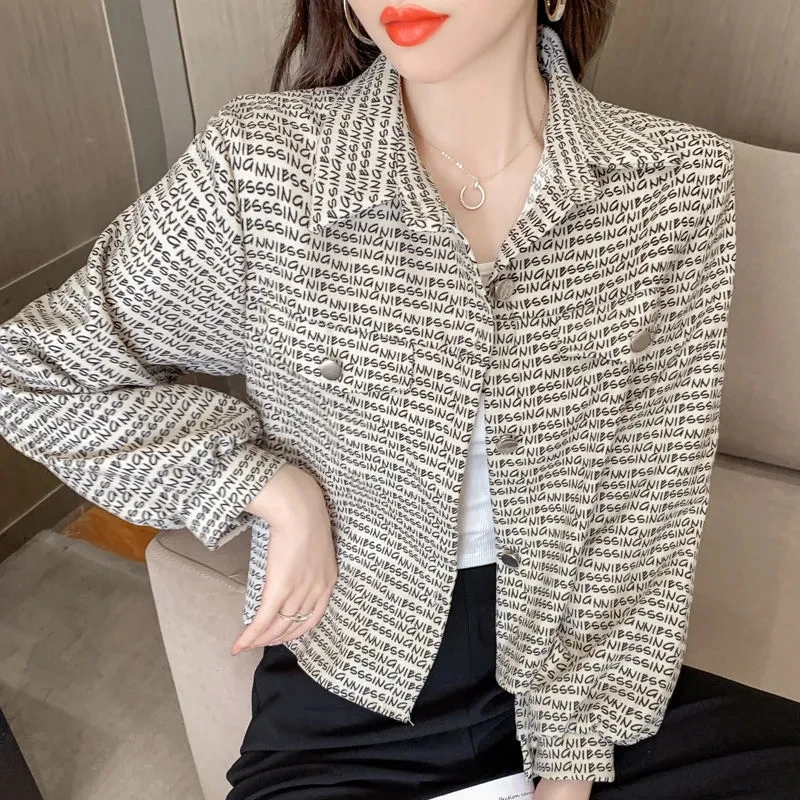 2024 Spring Summer New Long-Sleeved Shirt Letter Short Coat Women's Leisure Loose Joker Holiday Leisure Comfortable Printed Coat