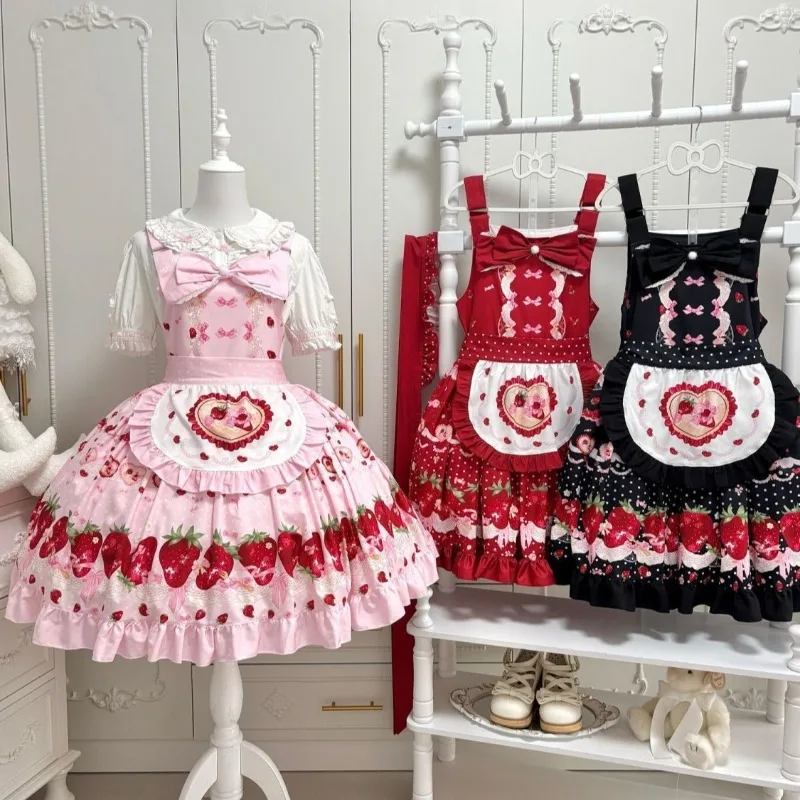 

Sweet Lolita Dress Cute Strawberry Print Jsk Princess Cosplay Costume Women Girls Kawaii Daily Birthday Dresses Tea Party Outfit
