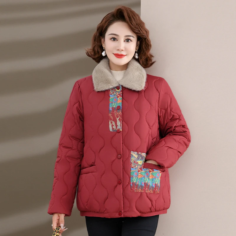 

Утолщенная куртка для мам на флисовой подкладке, короткое стильное ветрозащитное осенне-зимнее пальто для женщин среднего возраста, модное хлопковое пальто