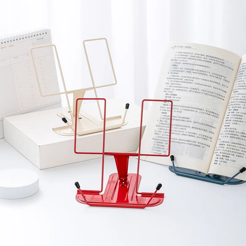 Folding Book Holder with Page Clip Adjustable Metal Book Rest Recipe Cookbook Holder Stand Lightweight Portable for Kids