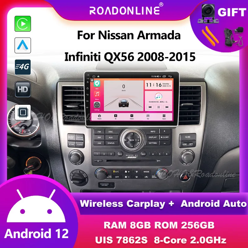 Android audio For Nissan Armada/Infiniti QX56 2008-2015 8+256 car intelligent systems wireless carplay multimedia player 