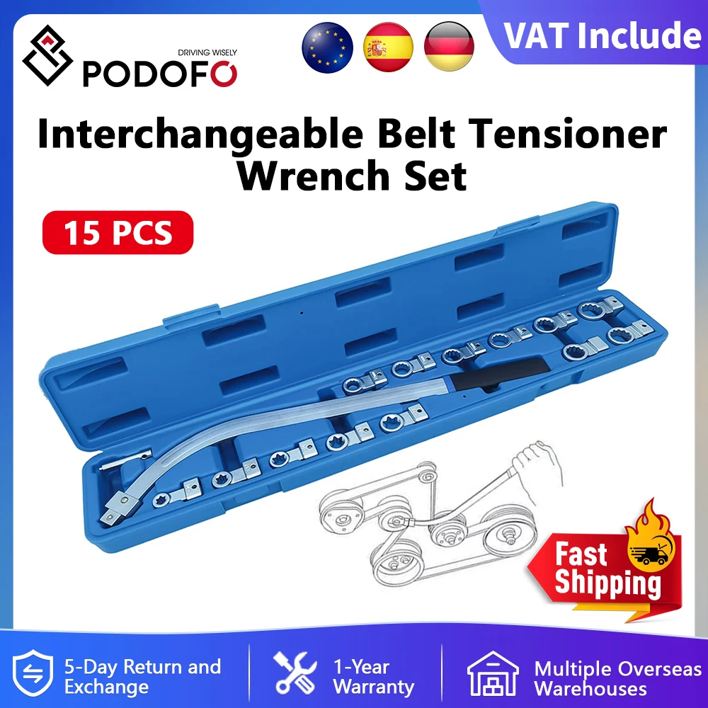 Podofo 15 pezzi puleggia tenditore cinghia dentata ausiliaria set francese 12mm-19mm E10-E18 kit di attrezzi a 12 punti per la maggior parte dei tipi di veicoli