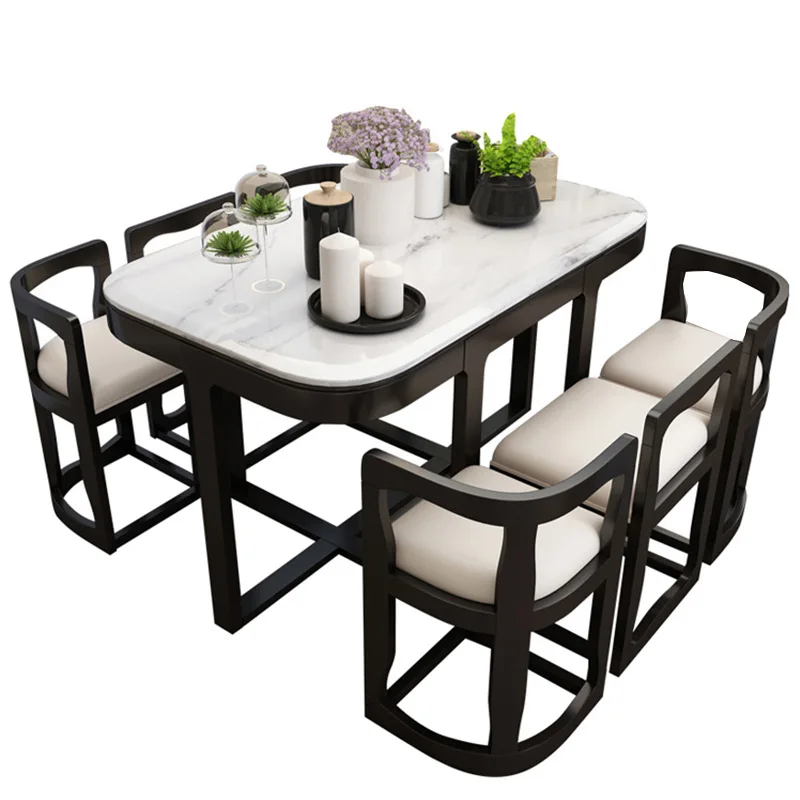 

Nordic marble slate dining table household small apartment solid wood dining table simple modern square dining table and chair