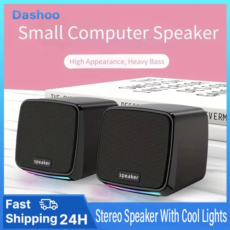 Mini Portable Speaker Speaker with Cool Lights and Stereo Sound Computer Speakers 6W USB Powered 3.5 mm AUX-in for Computer La