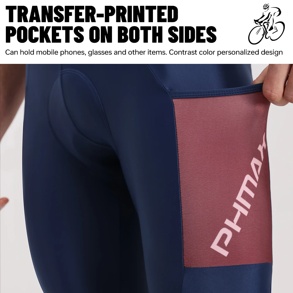 PHMAX Men's Cycling Bib Shorts 5D Silicone Padded  Bicycle Bib Shorts Breathable Quick Dry Road MTB Bike Bib Shorts with Pockets