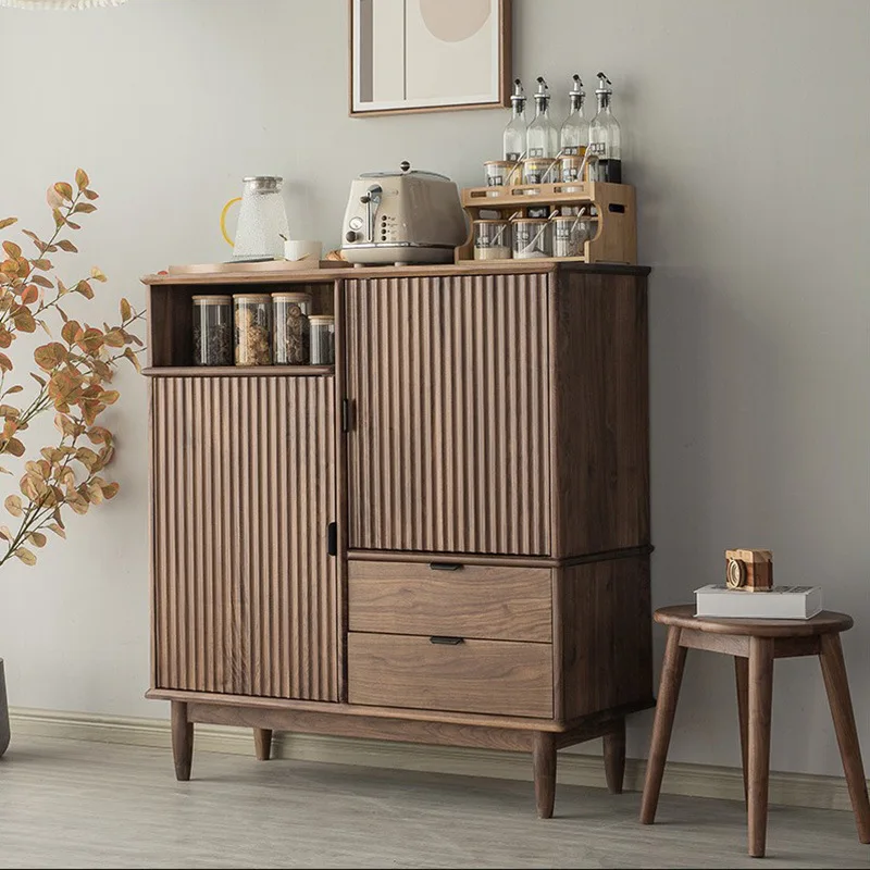 Black walnut multi-function grille dining side cabinet modern simple wall side locker