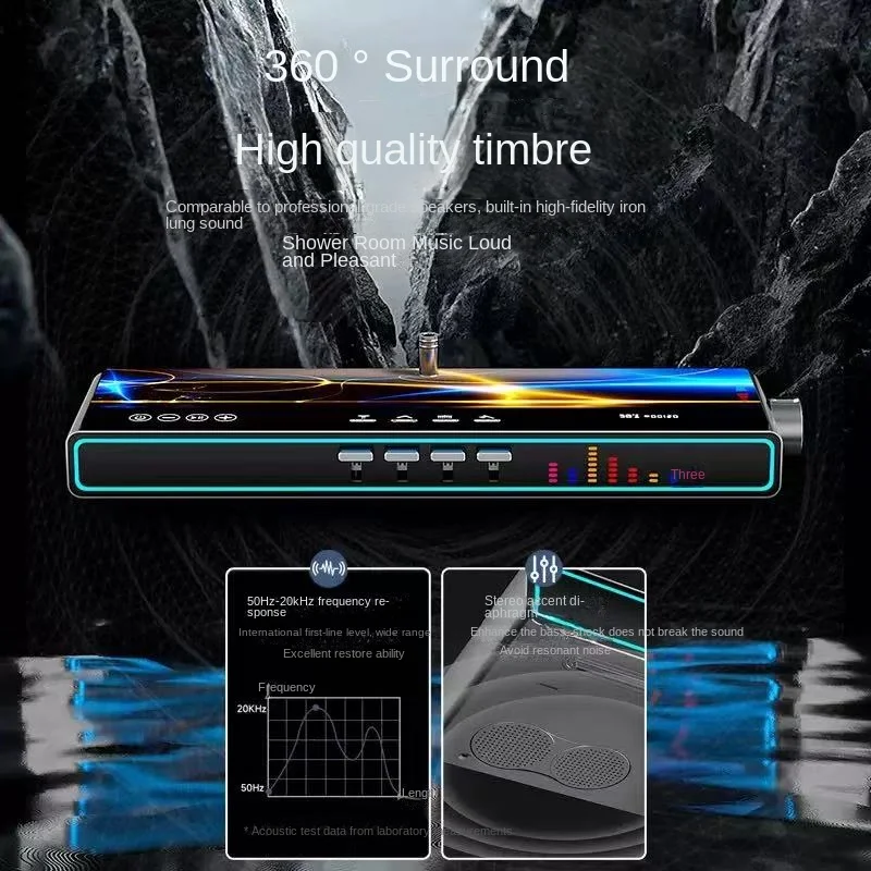 Shower Showerhead Set with Bluetooth Speaker Digital Display LED Pressurized Showerhead System Set IPX4 Waterproof Performance