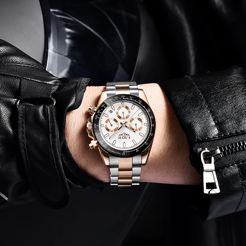 LIGE Panda Watch Man Top Brand Luxury Waterproof Casual Men Watches Stainless Steel Wristwatches Quartz Chronograph Watch Hombre
