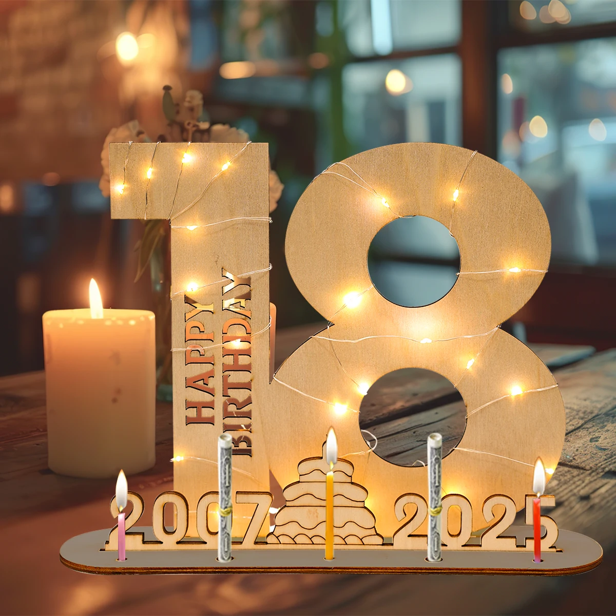أرقام LED خشبية مع أضواء علامة مضيئة لتقوم بها بنفسك للحرف الفنية لتقوم بها بنفسك زينة حفلة عيد ميلاد لعمر 18 30 40 50 60 ديكور خشبي