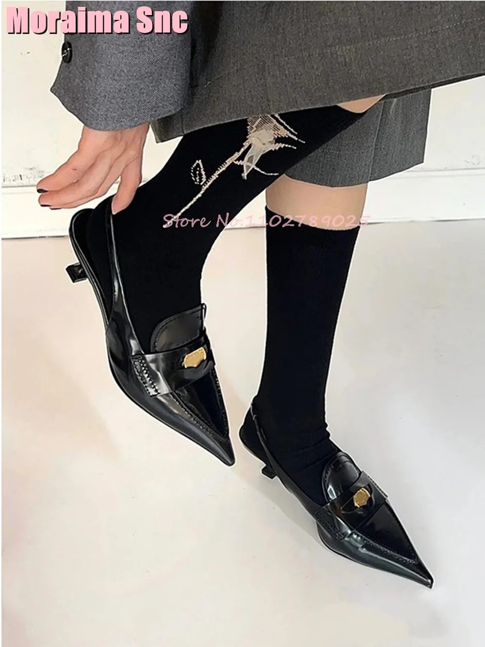 Mixed Colors Pointed Toe Sandals Back Strap Mid Kitten Heel Metal Decor Retro Sexy Women Shoes Summer Fashion Runway 2024 Newest