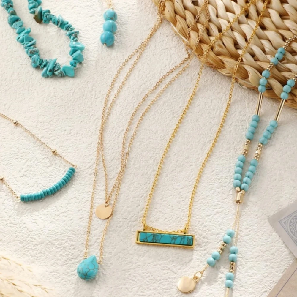 

Набор из 6 украшений в стиле вестерн бохо: винтажное ожерелье с подвеской, многослойная цепочка с кисточками для ковбойских девушек, повседневный подарок для женщин